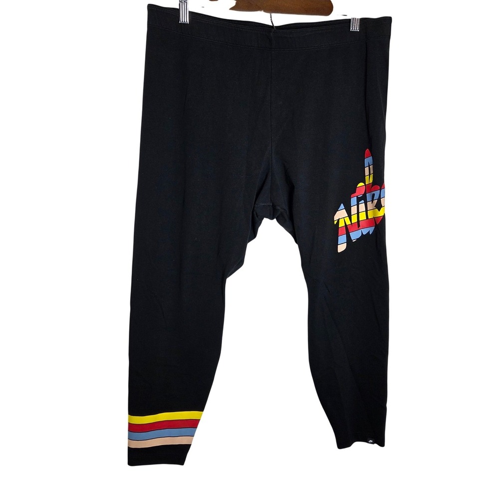 Nike Cropped Leggings Athletic Workout Colorblock‎ Stripe Logo Womens